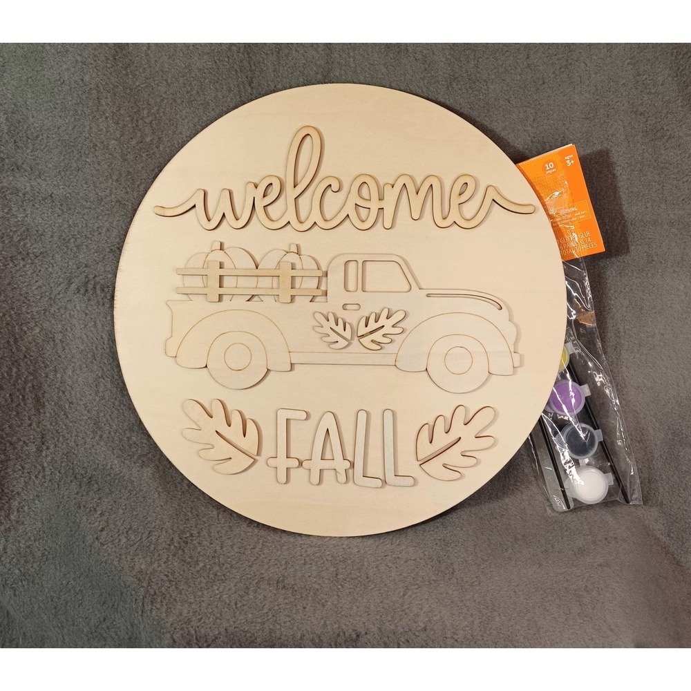 Craft Painting Kit Wooden Plaque Fall Harvest Truck Home Decor 6 Piece Set DIY